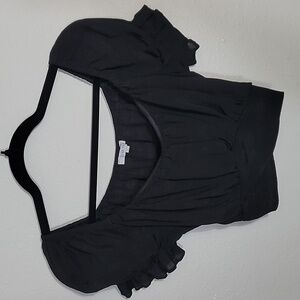 Y2K Love Tree Cropped Puff Sleeve Top Blouse Size L Black Back Tie Whimsigoth